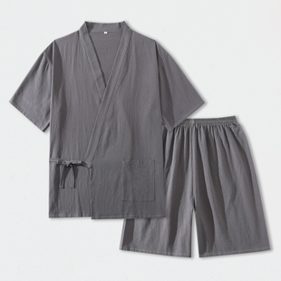 汗蒸服纯棉桑拿按摩服浴场洗浴服浴衣开衫足疗服家居睡衣男士套装