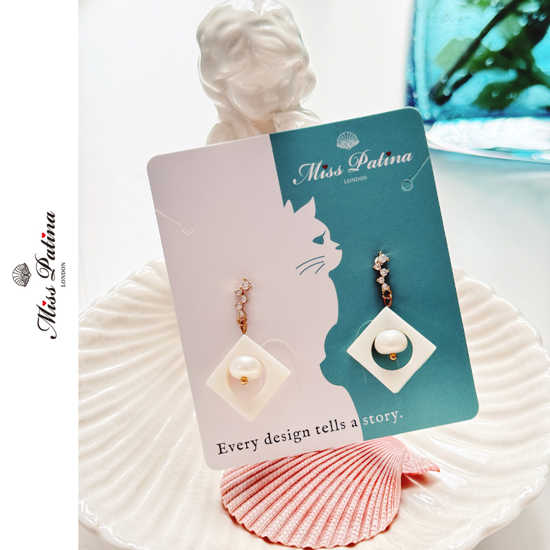 MP复古设计 天然珍珠贝壳皓石纯银耳钉耳环