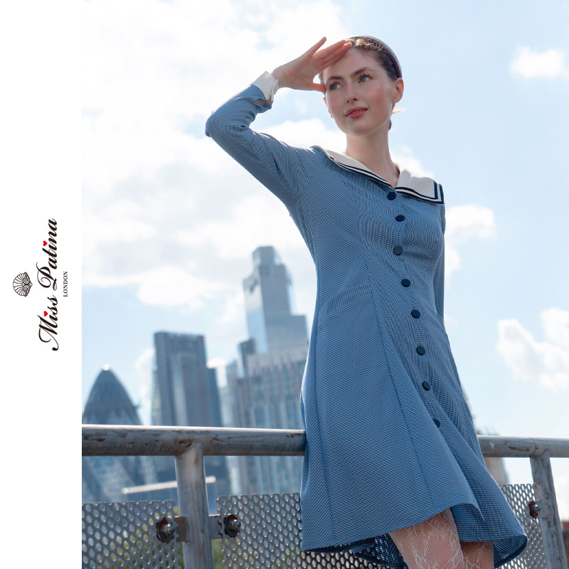 MP复古原创设计 伦敦天际线海军连衣裙学院风显瘦通勤,女装/女士精品,连衣裙,淘宝优惠券,粉丝福利购,淘宝优惠卷