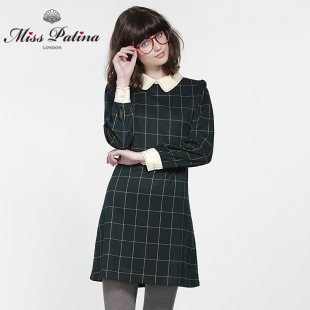 连衣裙春秋冬 墨绿色格子修身 霉霉同款 MP英伦复古欧美长袖