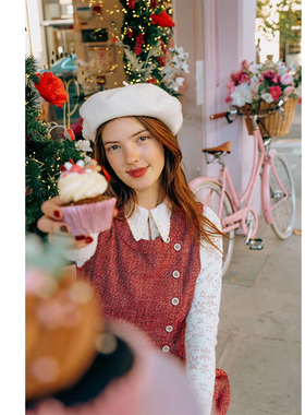 MP复古原创设计  Dr.Who同款英伦学院风树莓红背心裙新年圣诞