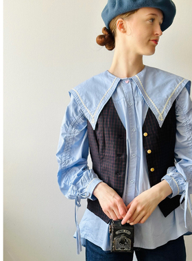 MP英伦复古原创设计 学院风小格子马甲背心百搭修身知性通勤