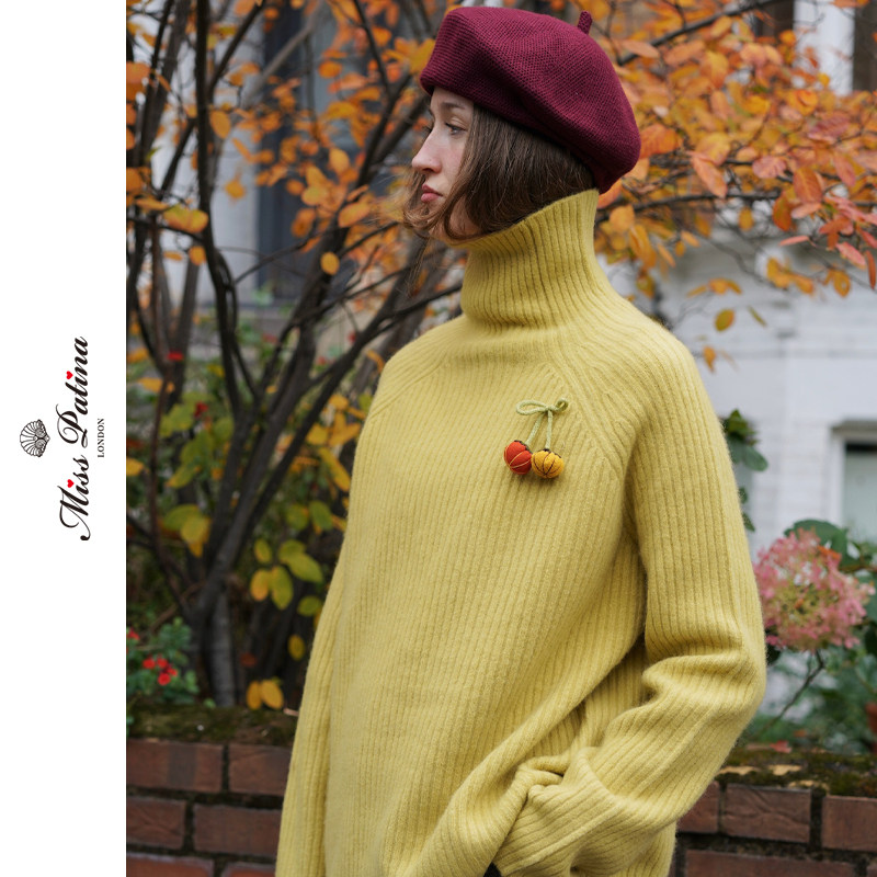 MP高领小南瓜插肩袖毛衣含羊毛