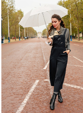 MP英伦复古原创设计 刺绣口袋猫咪 帅气古典工装通勤显瘦背带裤