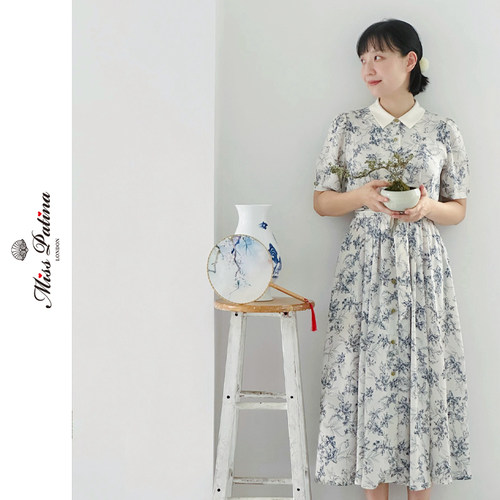 MP赫本风植物学印花短袖连衣裙