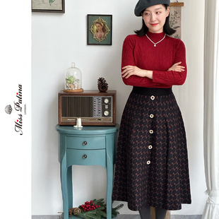 MP复古装饰主义花纹针织A字半裙弹力腰百搭秋冬新品