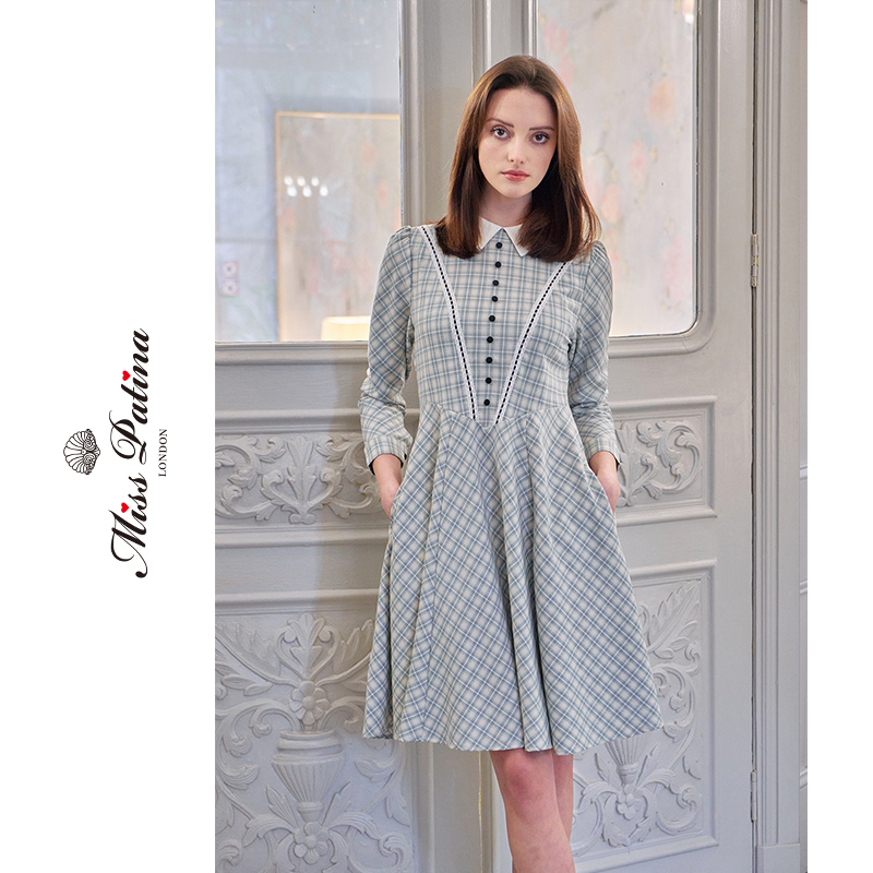 MP英式古典维多利亚风格子连衣裙