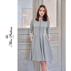 MP英伦复古原创设计 简爱英式古典维多利亚风格子修身斯文连衣裙