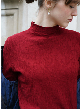 MP复古简约肌理感提花半高领打底针织衫毛衣百搭显瘦软糯上衣