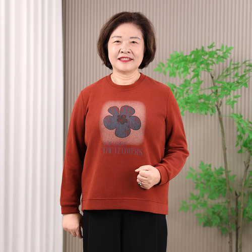 加肥加大码胖妈妈秋季圆领卫衣