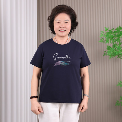 纯棉短袖t恤女妈妈夏装2026新款中老年大码上衣宽松洋气半袖小衫