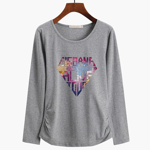 新品 50长袖 中年女士纯棉T恤大码 中老年40 上衣 肥胖妈妈装 2019秋季