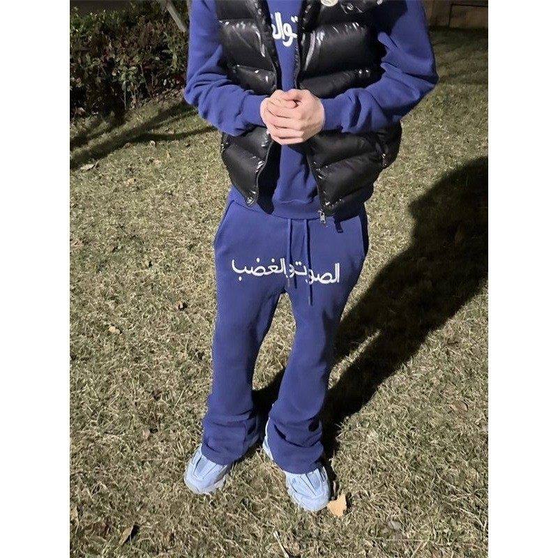 美式复古阿拉伯文刺绣微喇加绒卫裤男女款四季百搭显瘦运动长裤潮,男装,卫裤,淘宝优惠券,粉丝福利购,淘宝优惠卷