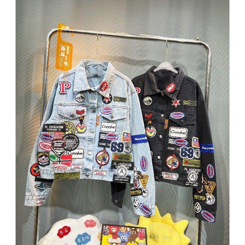 欧货潮牌2025新款复古小众设计徽章贴标牛仔女夹克宽松时尚外套秋