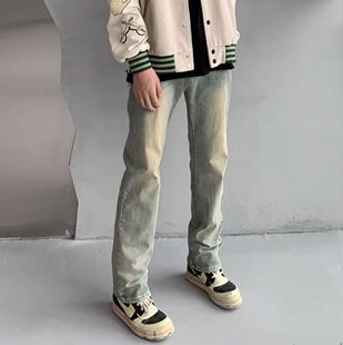 FOG牛仔裤高街男黄泥染丹宁布重工水洗做旧直筒裤子vibe国潮情侣