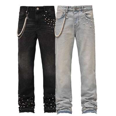 Men's denim straight leg pants stretch denim straight leg