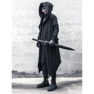 春秋暗黑武士大码男装风衣山本风长款大衣披风斗篷连帽巫师外套男