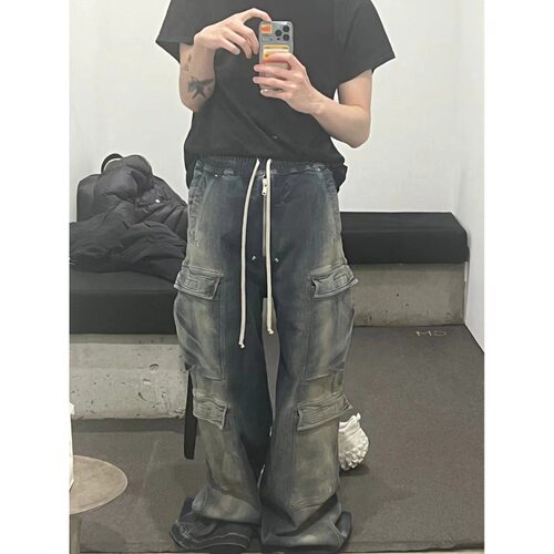 正确未动版型 RO风格 capper同款阔腿水洗蓝牛仔裤渐变男女工装裤