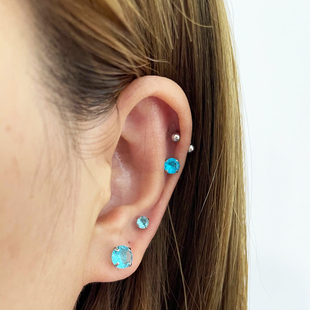 316钛钢螺丝钉水晶锆石耳钉小耳骨钉 四爪免摘不过敏 男女生