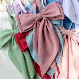 气质紫色粉基础色学院风鱼尾领花甜 领结女纯色大蝴蝶结jk制服衬衫