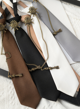 青古徽章领带时尚休闲复古免打短款衬衫配饰高级感文艺优雅黑色棕