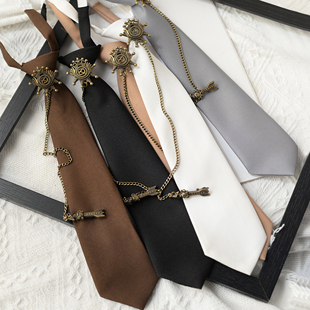 青古徽章领带时尚休闲复古免打短款衬衫配饰高级感文艺优雅黑色棕