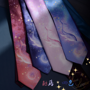 【霖悦君】原创鲸落领带jk/dk制服衬衫女配饰印花手打款休闲潮 正