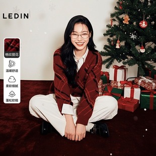 CAEDG1105 乐町女装2026年春季新款撞色格子针织衫氛围感国内代购