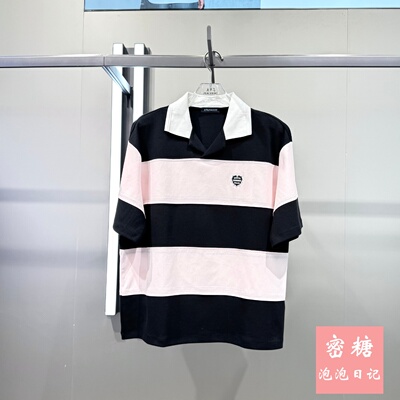 B2COF2509F2 太平鸟男装2025年夏季撞色条纹翻领短袖POLO衫时尚潮