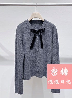 MWGC30605 摩萨克女装2026年春季新款休闲蝴蝶结系带领口针织开衫