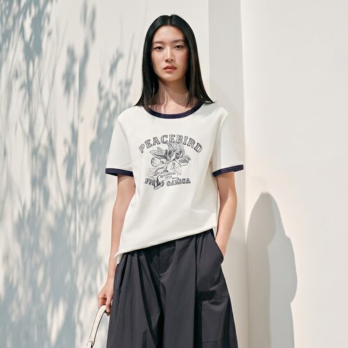 太平鸟夏季撞色字母短袖T恤女