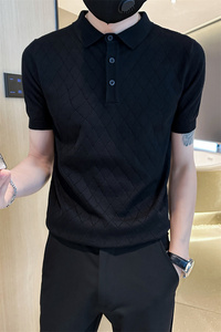 夏季青年男士纯色针织衫黑色格子t恤男翻领Polo衫C203-8868-特P48图片