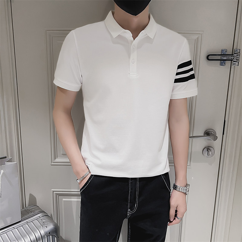 社会小伙短袖POLO衫2026夏季新款男士修身黑色T恤C203-8805-P58,男装T恤,电商C208