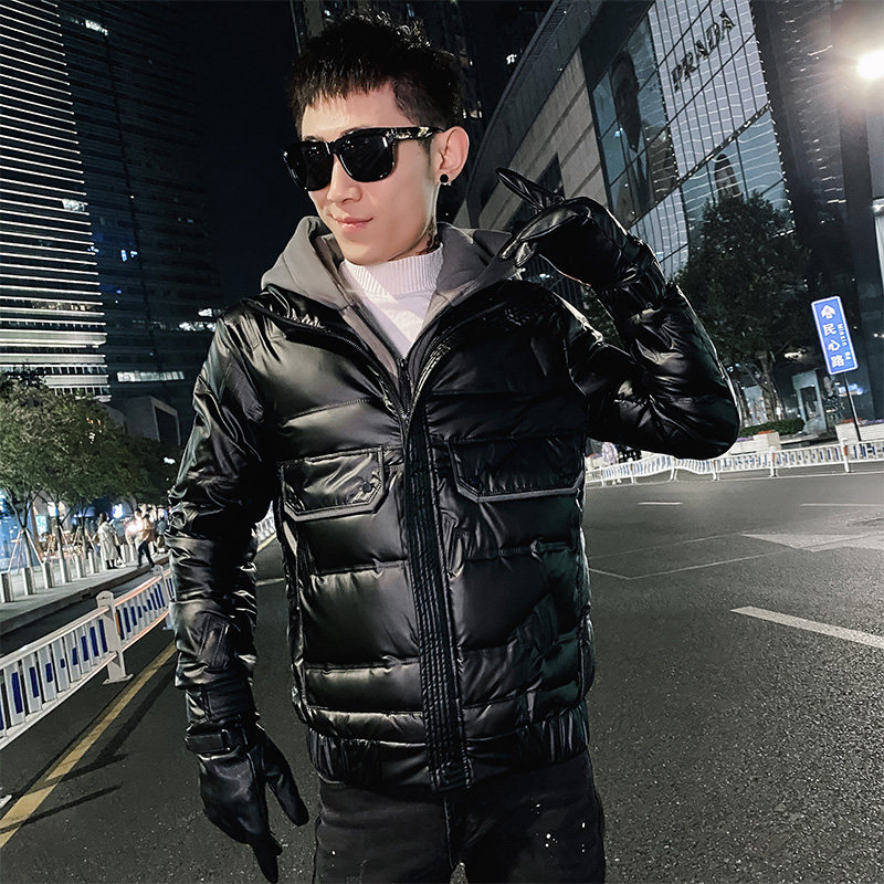 社会小伙冬季假两件连帽羽绒服修身外套男C203-5113R-特P178控248，男装羽绒服，电商C208