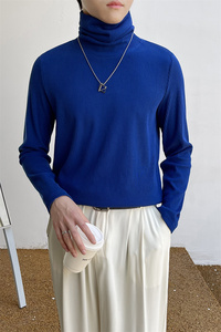 青年男生纯色高领打底衫蓝色休闲堆堆领针织衫上衣男C203-1067图片