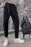 社会小伙春季男士黑色微弹休闲裤束腰直筒裤子C203-6668-P58控78，男装休闲裤，电商C208