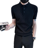 夏季青年男士纯色针织衫黑色格子t恤男翻领Polo衫C203-8868-特P48，男装T恤，电商C208