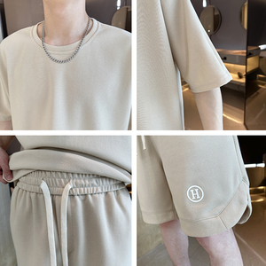 精神小伙夏季男士短袖短裤两件套潮牌休闲纯色套装C208-8882-P88图片