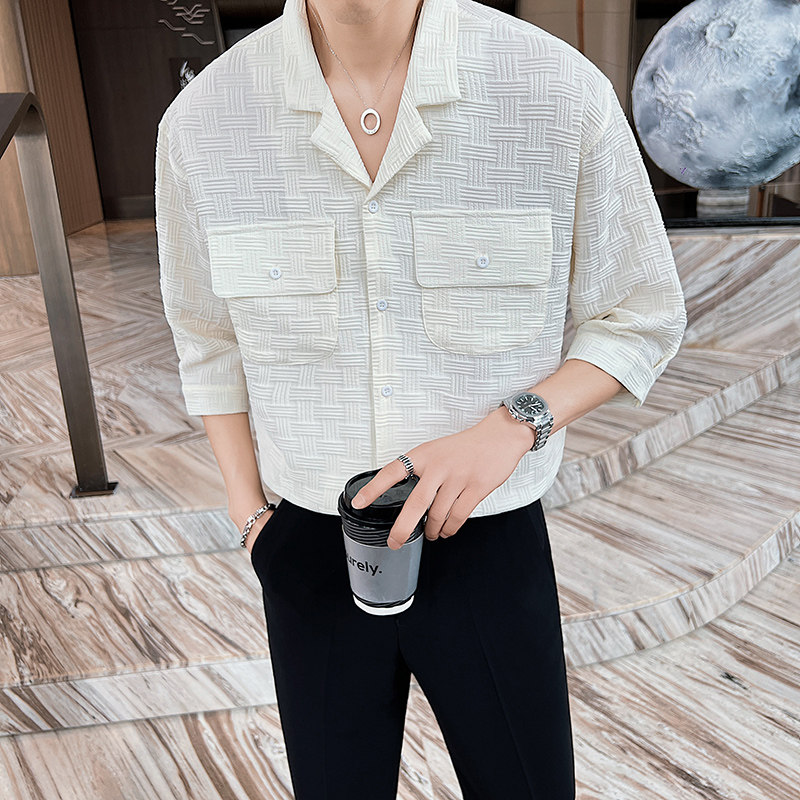 社会小伙男士休闲衬衫轻熟风高品质抖音直播短袖上衣C203-8818P68，男装T恤，电商C208