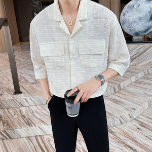 社会小伙男士休闲衬衫轻熟风高品质抖音直播短袖上衣C203-8818P68，男装T恤，电商C208