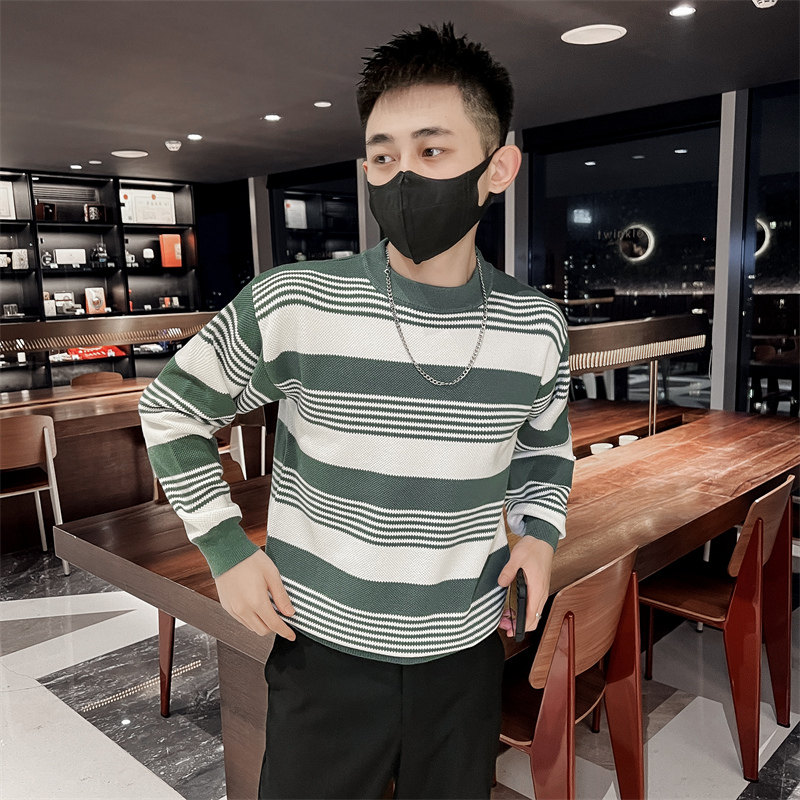 社会小伙秋冬男士条纹针织衫圆领套头修身打底毛衣C203-8845-P68图片