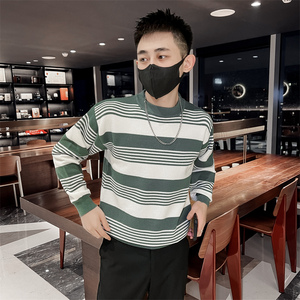 社会小伙秋冬男士条纹针织衫圆领套头修身打底毛衣C203-8845-P68图片
