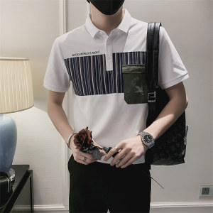 精神小伙夏季男士拼色短袖Polo衫2022翻领条纹上衣C203-8814-P58