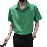 精神小伙夏季薄款纯色短袖衬衫青年流行男士潮牌上衣C203-8821P58，男装T恤，电商C208