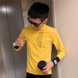 秋冬季男士高领打底衫时尚刺绣潮流长袖T恤男C203-3005，男装T恤，电商C208
