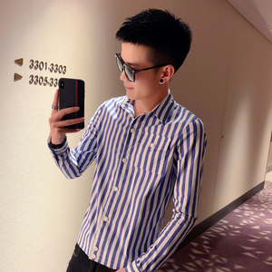 社会小伙新款修身男士夹克韩版条纹印花外套衬衫C203-1003P75控99