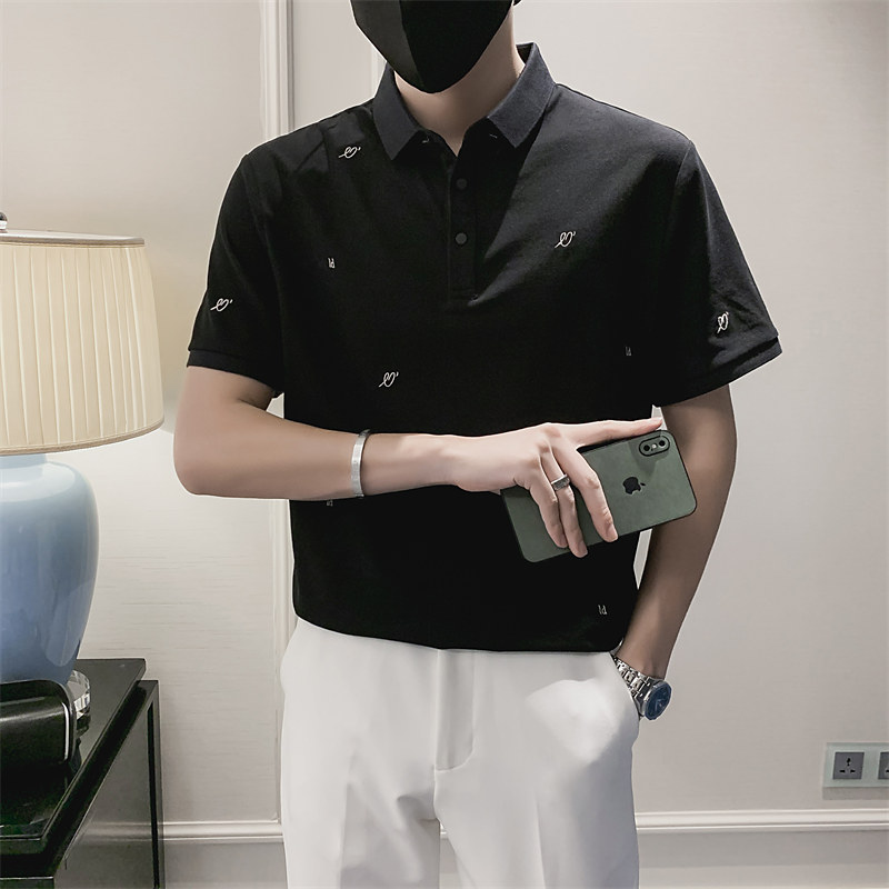 精神小伙夏季男士绣花短袖Polo衫翻领休闲纯色T恤男C203-8815-P58,男装T恤,电商C208