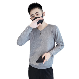 2025秋冬季新款男士套头针织衫时尚潮牌纯色修身打底衫C203-8847图片