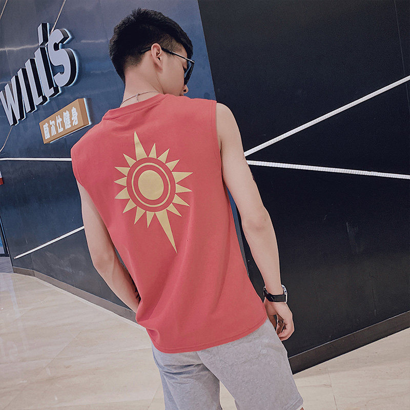 2026夏季新款潮牌无袖T恤金太阳印花男士纯棉背心男C203-5035-P28，男装背心/马甲，电商C208