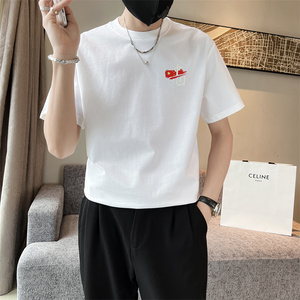 社会小伙夏季男士潮流印花短袖t恤纯棉圆领半袖体恤C203-8860-P38图片